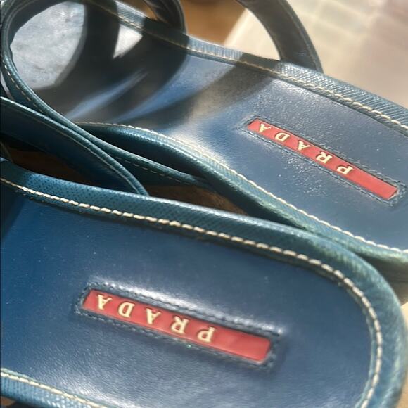 Prada Blue Wedge Sandals with Espadrille Heel Size EU 38 - Picture 5 of 6